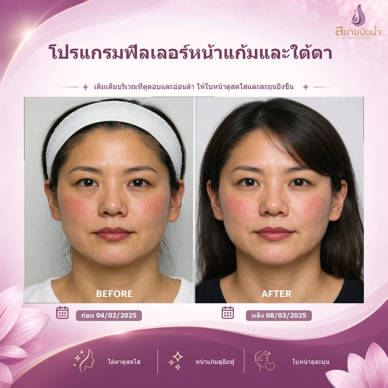 ภาพก่อน–หลัง ฟิลเลอร์หน้าแก้มใต้ตา กรณีเฉพาะบุคคล