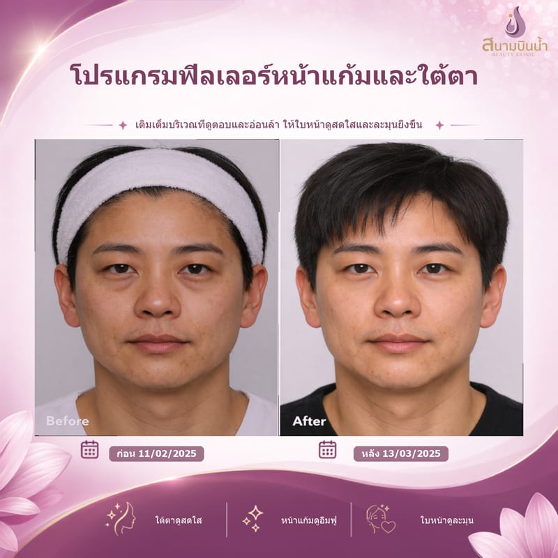 ภาพก่อน–หลัง ฟิลเลอร์หน้าแก้มใต้ตา กรณีเฉพาะบุคคล