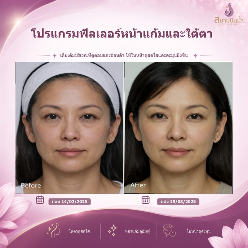 ภาพก่อน–หลัง ฟิลเลอร์หน้าแก้มใต้ตา กรณีเฉพาะบุคคล