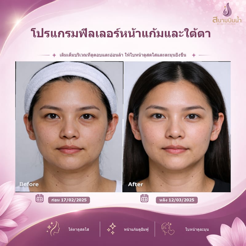 ภาพก่อน–หลัง ฟิลเลอร์หน้าแก้มใต้ตา กรณีเฉพาะบุคคล