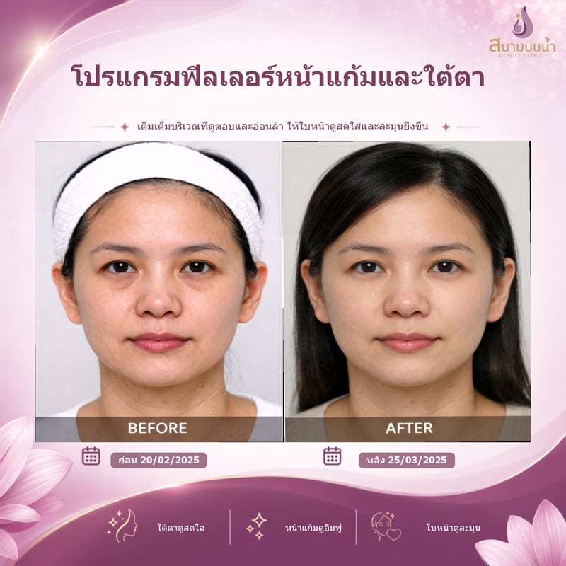 ภาพก่อน–หลัง ฟิลเลอร์หน้าแก้มใต้ตา กรณีเฉพาะบุคคล
