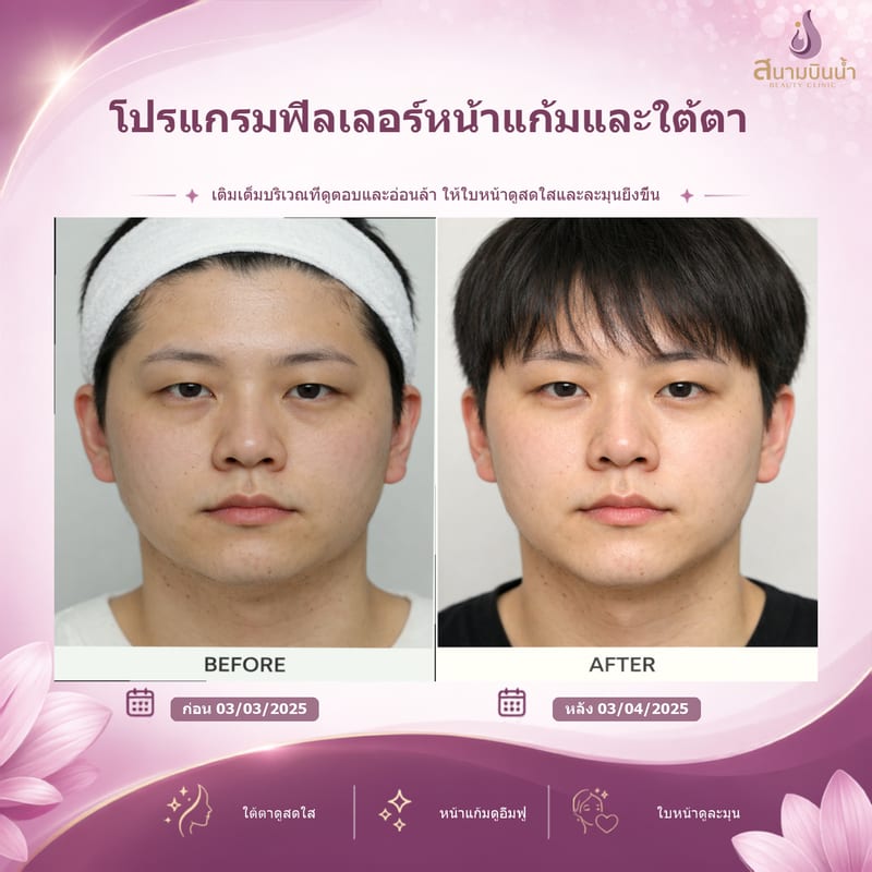 ภาพก่อน–หลัง ฟิลเลอร์หน้าแก้มใต้ตา กรณีเฉพาะบุคคล