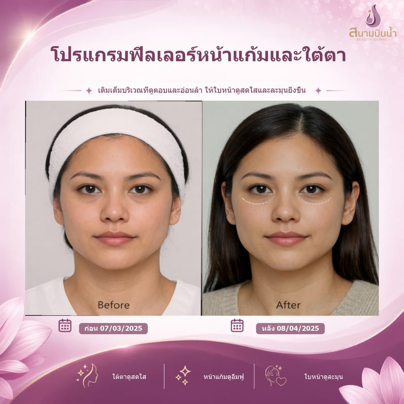 ภาพก่อน–หลัง ฟิลเลอร์หน้าแก้มใต้ตา กรณีเฉพาะบุคคล