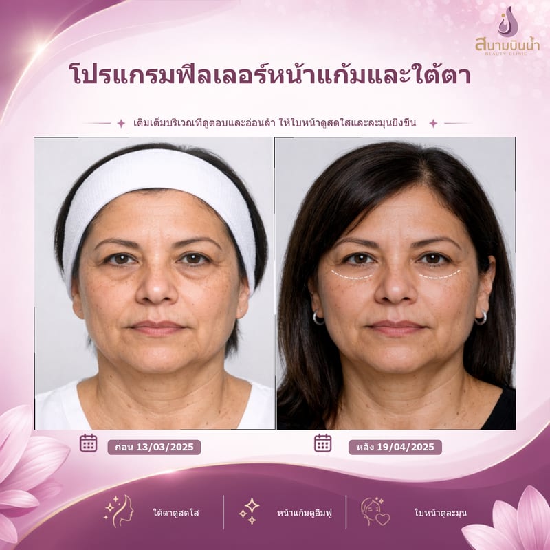 ภาพก่อน–หลัง ฟิลเลอร์หน้าแก้มใต้ตา กรณีเฉพาะบุคคล