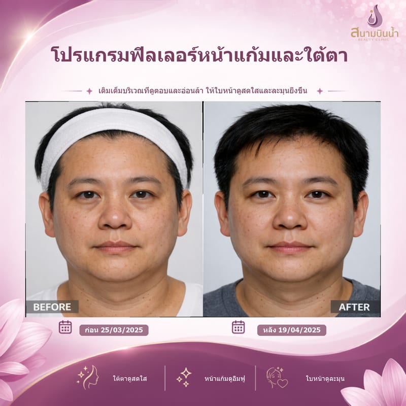 ภาพก่อน–หลัง ฟิลเลอร์หน้าแก้มใต้ตา กรณีเฉพาะบุคคล