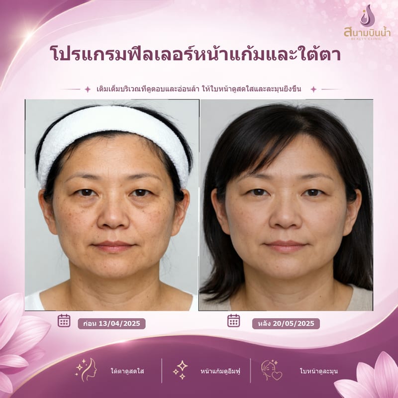 ภาพก่อน–หลัง ฟิลเลอร์หน้าแก้มใต้ตา กรณีเฉพาะบุคคล