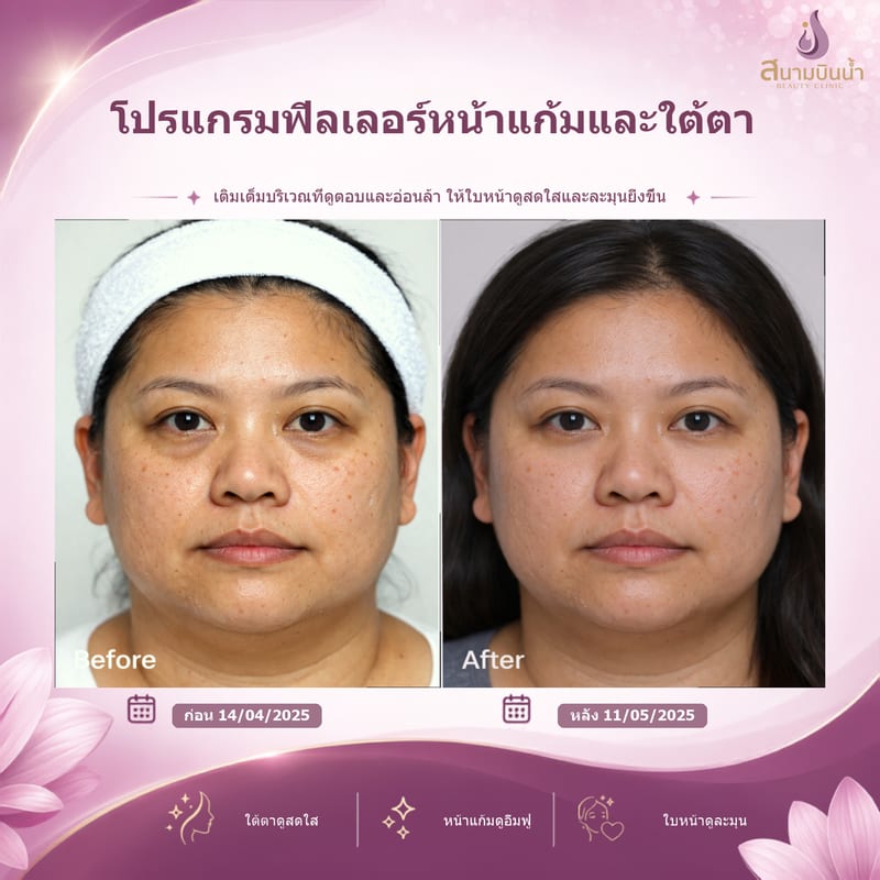 ภาพก่อน–หลัง ฟิลเลอร์หน้าแก้มใต้ตา กรณีเฉพาะบุคคล