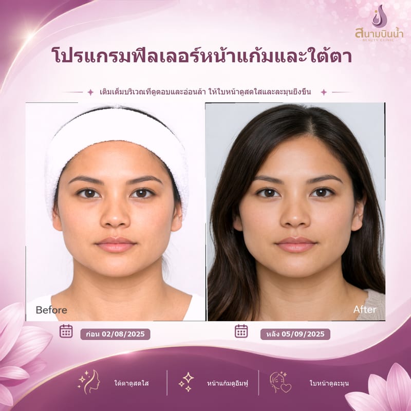 ภาพก่อน–หลัง ฟิลเลอร์หน้าแก้มใต้ตา กรณีเฉพาะบุคคล