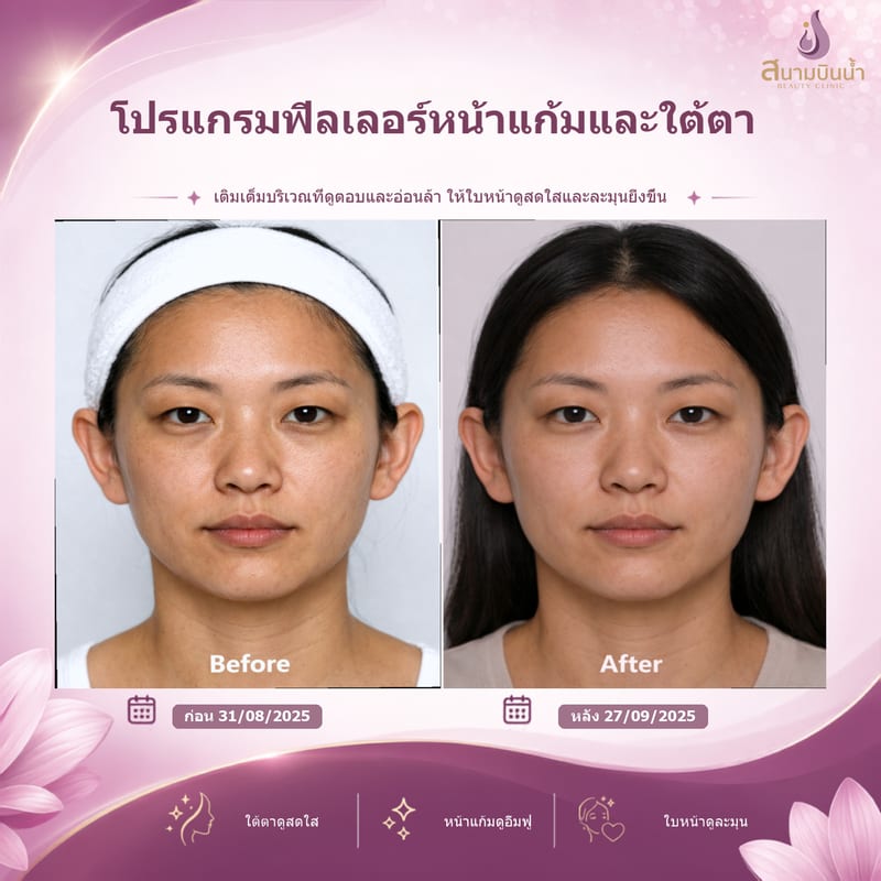 ภาพก่อน–หลัง ฟิลเลอร์หน้าแก้มใต้ตา กรณีเฉพาะบุคคล