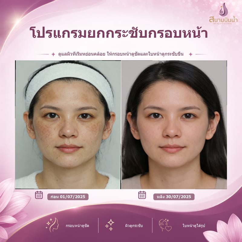 ภาพก่อน–หลัง ยกกระชับกรอบหน้า กรณีเฉพาะบุคคล