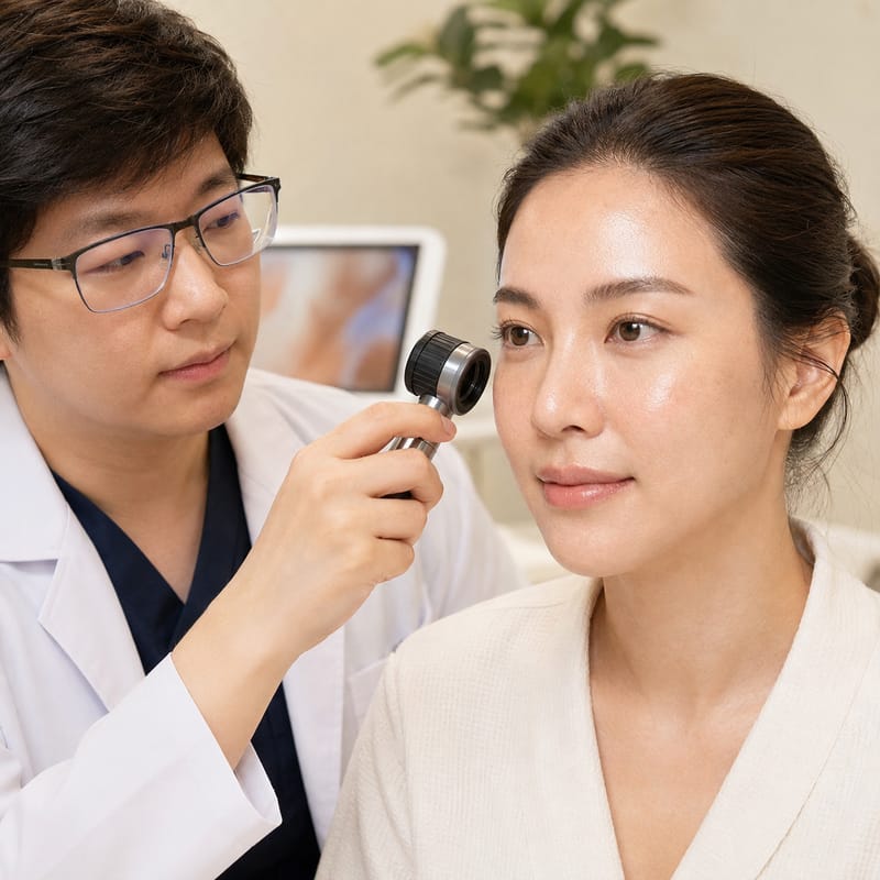 หมอเน็ทประเมินรูขุมขน ความมัน และพื้นผิวผิวก่อนวางแผน Skin Botox
